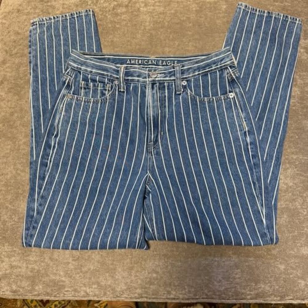 American Eagle Vintage Denim Striped MOM jeans Sz 4 100% Cotton